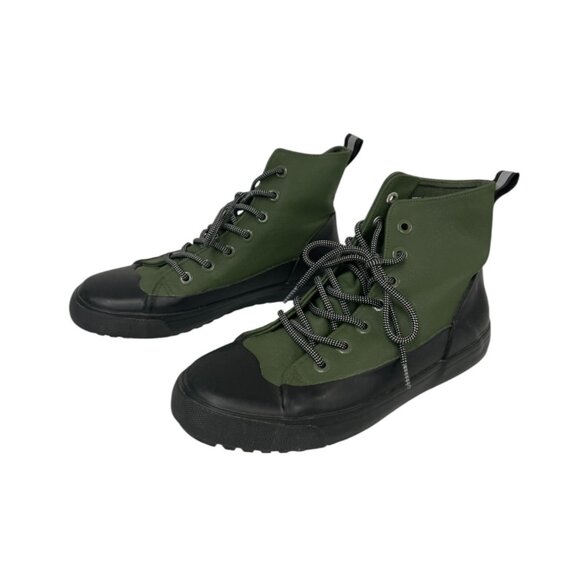 Hunter Green Lace Up High Top Waterproof Rain Boots Men's 6.5 Women's 8.5 - Picture 1 of 5